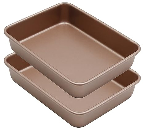 UOIENRT Paquete de 2 moldes rectangulares para hornear brownies, de 9 x 7 pulgadas, sartén de acero inoxidable para horno tostador pequeño