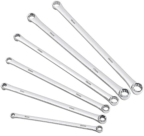 6-teiliges extra langes Doppelring-Ringschlüssel-Set, Schraubenschlüssel 8 mm – 19 mm, Schraubenschlüssel-Werkzeugsätze, Silber, 6-teiliges Set