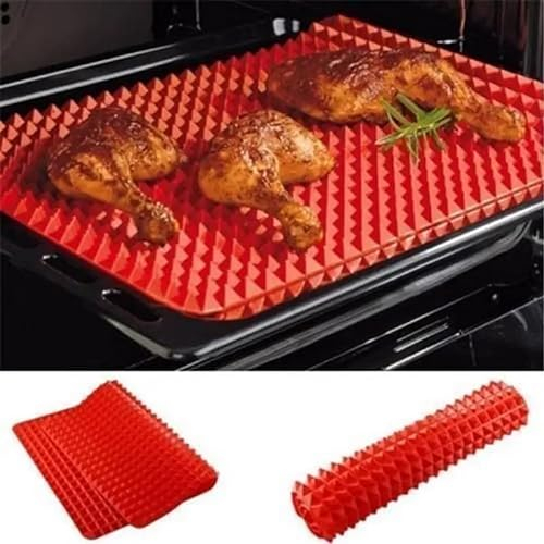 Pyramid Pan Silicone Baking Mat, Diamond Chef Tray Oven Non-Stick Value Pack Red, Fat Reducing Healthy Heat-Resistant Non-Slip Reusable Sheet for Grilling BBQ 29X41Cm