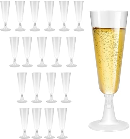 Diyxisk 20 Pièces Flute Champagne Plastique, Verre Champagne, Réutilisable Verres à Vin, Coupe Champagne Plastique, Transparent Flute Champagne, pour Anniversaire Mariage Party Réception