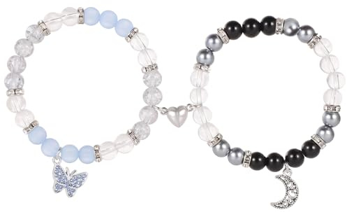 BOXOB 2 Stück Paar Armbänder, Magnetische Schmetterlings und Mond-Passende Armbänder Gegenseitige Anziehung, Paare Liebesarmbänder Beziehungs Armband Paarschmuck Geschenk für Frauen und Männer