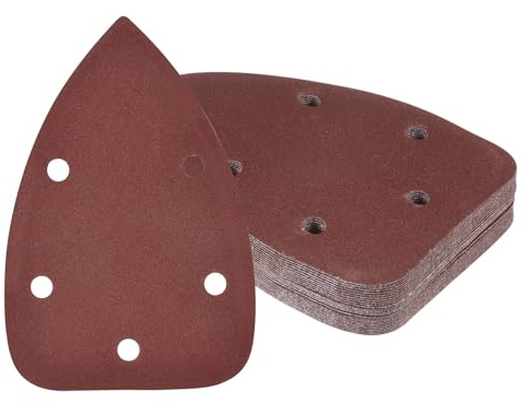 Kozelo 25 Feuilles de Papier de Verre pour Ponceuse à Souris - [240 Grains, 3,5 x 5,5] Feuilles de Ponçage Triangulaires à Boucle et Crochet Assorties | 5 Trous, Oxyde d'Aluminium
