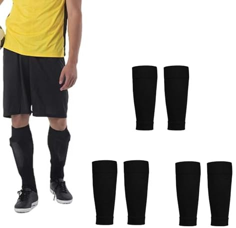 LERANXIN 6 Stück Fußball Schienbeinschoner Socken,Anti-Rutsch Ärmel Schienbeinschonerhalter Stutzenhalter Fußball Socken für Kinder Erwachsene Anfänger(Schwarz)