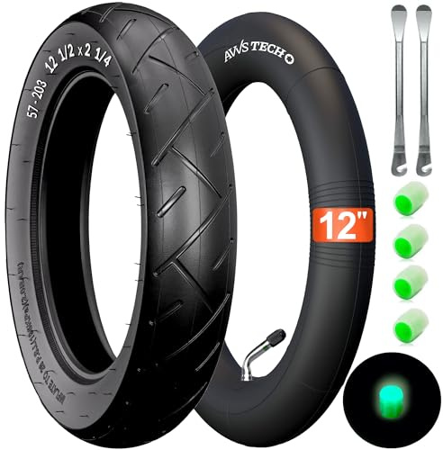 12 1/2 x 2 1/4 (57-203) Reifen & Schlauch Set mit 45° AV Edelstahl Winkelventil inkl. 2 Montierhebel – Ersatzrad für Kinderwagen, Laufrad, Kinderfahrrad & GoKart