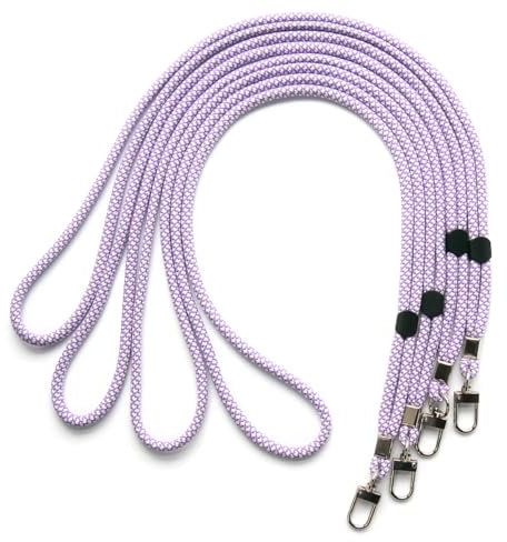 trage.band® Long Adjustable Neck Strap with Carabiner Hook, Pack of 4, White/Purple