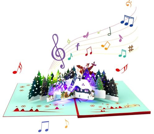 3D-Weihnachtskarte für Festivals, zarte 3D-beleuchtete Weihnachtskarte mit Musik für eine besondere Weihnachtsbotschaft
