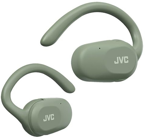 JVC HA-NP40T-G, cuffie Nearphones True Wireless Open-Ear con ganci per l'orecchio Pivot Motion, magnete al neodimio da 16 mm, Bluetooth 5.4, 26 ore di riproduzione - Verde