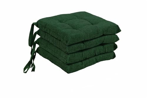 Corredocasa Set di 4 Cuscini per Sedia con Lacci a 4 Punti, Imbottiti e Rivestiti in Policotone - Design Confortevole, Made in Italy, Coprisedie in Diversi Colori per Cucina Casa (Verde)