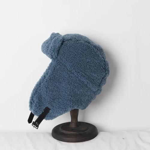 YUECIBAI Fliegermützen Damen Verdickte Warme Kappen Mode Ohrklappen Pilot Hut Herren Trend Bomber Hut Verstellbar 57-60Cm Blau