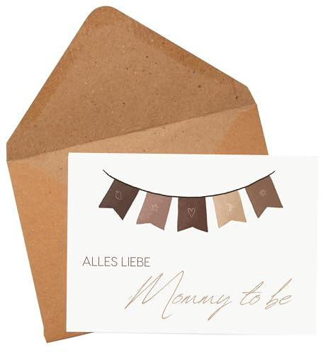PILUVI THE LABEL Hochwertige Postkarte mit Umschlag Mommy to be Mutterschutz Glückwünsche zur Schwangerschaft Gender Reveal Babyparty