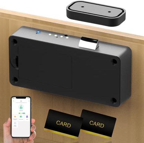 Smart Cabinet Lock, Foxlock 3 in 1 Hidden Magnetic Cupboard Locks, No Drill Adhesive Bluetooth RFID Keyless Drawer Lock, Baby Cupboard Safety Locks for Children Liquor File Desk Dresser, Black