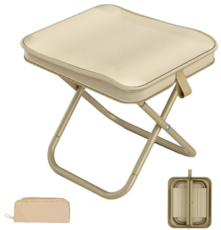 Shinybox Sgabello da Campeggio Pieghevole Portatile con Borsa, Leggero e Resistente 120kg, Escursionismo, Pesca, Giardino, Spiaggia, Barbecue(Cachi)