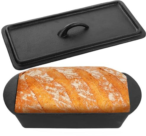 AKOLAFE 2LB Loaf Tin 900g Loaf Tins for Baking, Cast Iron Bread Tin Large Bread Tins with Lid Non Stick Cake Baking Pan for Breads Meat Veg Meatloaf, Black