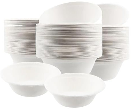 ECOSTAR Cuencos Desechables, Cuencos Rígidos de Bagazo,Vajilla desechable Biodegradable extrafuerte de Color Blanco,Alternativa Natural al Plástico, Para Fiestas/Picnics/Hogar (100, 240ML)