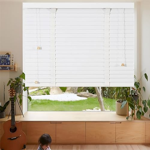 Jalousien aus Massivholz, 50 mm, horizontale Lamellen, Verdunkelung und Wärmedämmung, Fensterschutz, Sichtschutzvorhang, Fensterläden für Zuhause und Büro, B 130 x H 180 cm