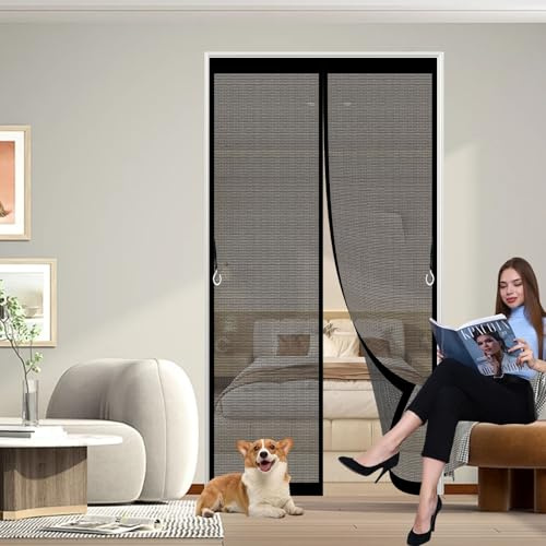 Mosquitera Magnetica para Puerta 64 x 178 cm Se Cierra Automáticamente, Fácil Instalación sin Taladrar Cortina de Puerta Mosquitera para La Sala de Estar Del Balcón, Negro