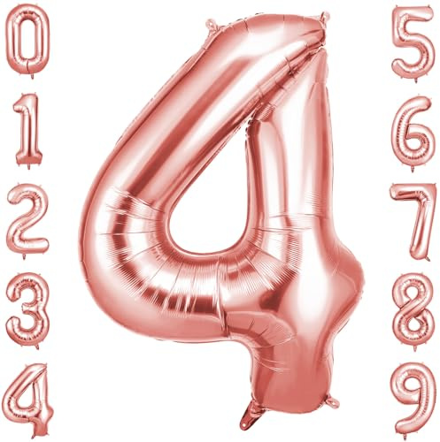 OFFCUP Palloncino Numero 4 Oro Rosa Gigante 40 Pollici Foil per Compleanno | Gonfiabile ad elio, circa 100 cm, in alluminio foil, decorazione per feste compleanno matrimonio anniversario baby shower