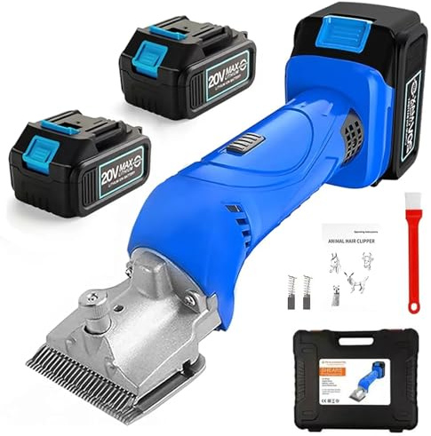 Electric Horse Clippers, Cordless Equine Shears with 2 Batteries, 6-Speed Adjustable, Detachable Blade, 2500r/min Professional Trimmer for Livestock Coats