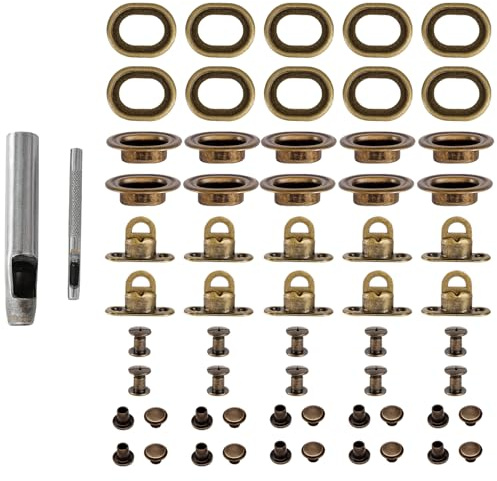 Mewflew 72PCS Drehverschluss Set mit Ösen und Hohlnieten – Kupfer-Schraubverschluss & Befestigungszubehör für Taschen, Leder, Planen, Zelte, Outdoor, windfestes Set inkl. Werkzeug (Bronze)