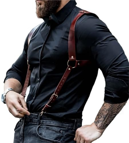 VMDVBNA Tirantes para Hombres Tirantes for Pantalones de Hombre Tirantes de Cuero Ajustables for Mochila Tirantes for Hombre Tirantes for Hombros(Brown)
