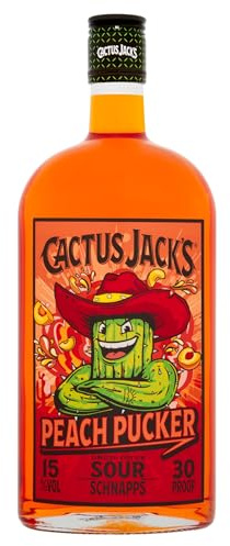 Cactus Jack's Peach Pucker flavour sour schnapps liqueur made for shots, mixed alcoholic drinks and cocktails 700ml 15% ABV