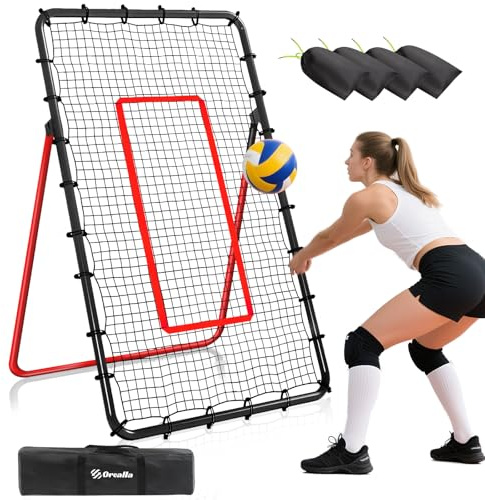 Volleyball-Rebounder-Netz, 5 Winkel, Volleyball-Trainingsgerät mit robuster Aufbewahrungstasche, Sandsäcken und Metallpfähle für Lacrosse, Baseball, Fußball-Übung – 2,7 x 1,2 m
