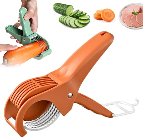 Food Manual Slicer, 2025 New Upgraded Fruit Slicer for Banana Sausages, Cucumbers, Strawberries, Grape Cutter Home Essentials for New Home(Orange)