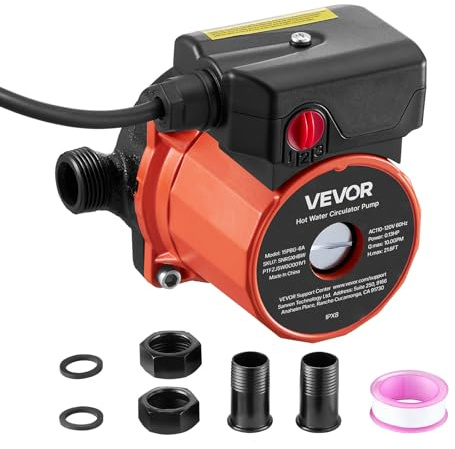 VEVOR Pompe de recirculation d'eau chaude, 38 L/min, système de pompe de circulation instantanée, contrôle à 3 vitesses, 100 W, CA 220-240 V, adaptateur G3/4 vers G1/2, tête en fonte, pour chauffe-eau