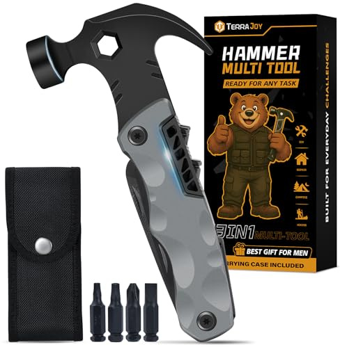 Camping Multitool – Geschenke für Männer &, Vater, Ehemann – 13-in-1 Multitool, Hammer, Flaschenöffner, Camping Zubehör für Outdoor, Gartenarbeit, Reparatur & DIY