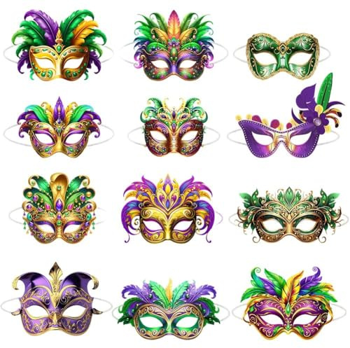 Vobumix 12 Mardi-Gras-Masken, Halbgesichtsmasken Für Den Karneval, Venezianische Masken, Karnevalsmasken Für Den Brasilianischen Karnevalsball