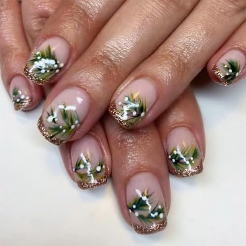 Lot de 24 faux ongles carrés à presser pour sapin de Noël