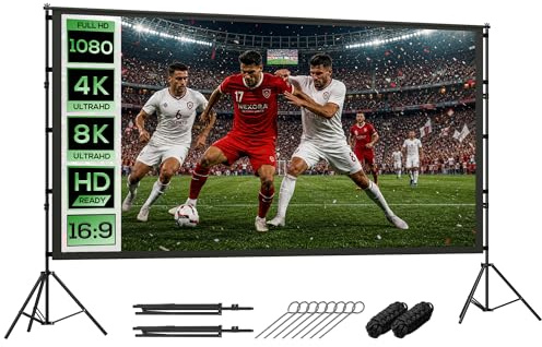 HOMCOM Écran de projection avec trépieds 120 16:9 HD 4K/8K, 309Lcm, écran videoprojecteur sur pied portable, double face, 2 trépieds pliables, angle de vision 160°, pour cinéma maison, bureau, voyage