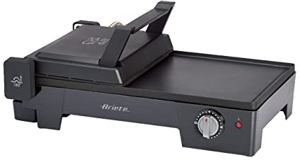 Ariete 1916 Multi Grill 3 in 1 - Griglia Elettrica, Barbecue, Piastra liscia e rigata - apertura a 180° - Termostato regolabile - 2400 Watt - Nero