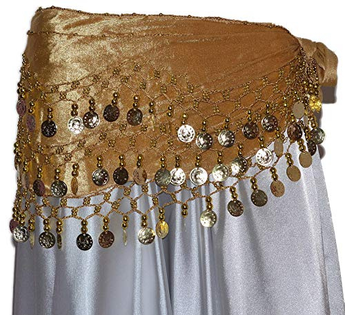 Tanzbekleidung & Accessories Bauchtanz MÜNZGÜRTEL HÜFTTUCH Belly Dance BAUCHTANZGÜRTEL HIP Scarf Karneval XXL (XXL: 215 cm, Gold)