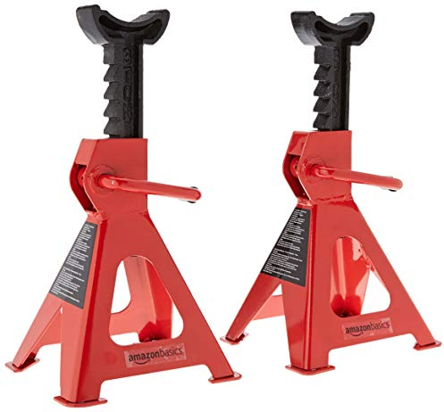 Amazon Basics Steel Jack Stands, 3 Ton (2.7 metric Ton) Capacity - 1 Pair, Black and Red