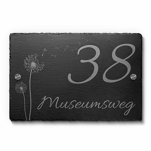 Schiefer Hausnummernschild personalisiert 22x14 cm o. 30x20 cm – Hausnummer & Straßenname - Haustürschild mit Gravur wetterfest imprägniert für Haustür & Fassade