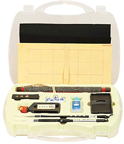 Hztyyier Chinesische Kalligraphie Chinesisch, Kalligraphie Pinsel Sumi Tinte wiederbeschreibbar Wasser Schreibtuch Inkstone Set Filzmatte mit Aufbewahrungsbox