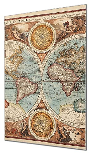 banjado Glas Magnettafel (50 x 75cm) - Magnetwand Glas - Magnetpinnwand als Memoboard - Pinnwand Magnettafel Küche, Büro, Kinderzimmer - Historische Weltkarte
