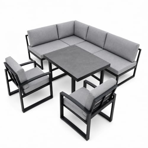 bomey Ecklounge Santorini Gartenmöbel-Set, HPL-Tisch + 2 Lounge Sessel