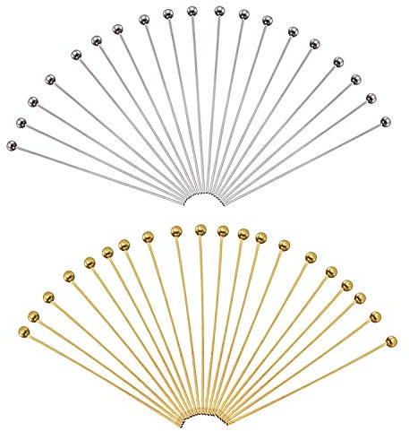 TOAOB 200pcs Ball Head Pins for Jewelry Making Brass Ball Pins 2 Inch 22 Gauge Gold Silver Headpins for DIY Charm Beads Crafts Earring Bracelet Necklace Jewelry Making