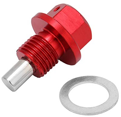 Ölwannen-Ablassschraube, Magnetische Ölwannen-Ablassschraube, M12 * 1,25 Rote Aluminiumlegierung Auto Magnetische Motorölwannen-Ablassschraube mit Dichtung für die meisten Automodelle