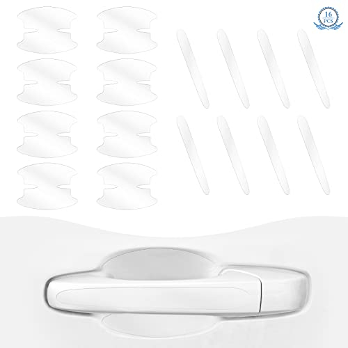 8 Pezzi Pellicola Protettiva per Maniglie per Auto e 8 Pezzi Pellicole Autoadesive per Maniglie Antigraffio, Trasparente (9,5 * 7,5cm, 13 * 1,5cm)