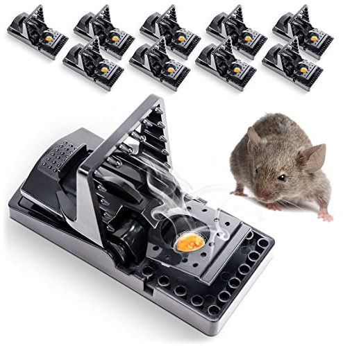 GARDIGO® Mausefalle mit Köder - 10er Set I Professionelle Schlagfalle mit Mäuseköder aus Kunststoff I Wiederverwendbar & Hygienisch I Drinnen & draußen Mäuse bekämpfen I Mäusebekämpfung