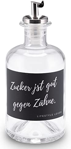 Lifestyle Lover Sucrier en verre de 350 ml, doseur en acier inoxydable, idéal pour le sucre blanc marron (le sucre est bon contre les dents)