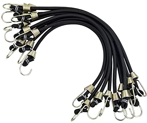 10 Pcs Expander Set Auto Spanngurte mit Haken Elastisch Spanngurte Universal Gummispanner mit 2 Haken Spanngummi Kurz Planenspanner Gummi-Spannseil für Motorrad Transport Ladungssicherung, Schwarz