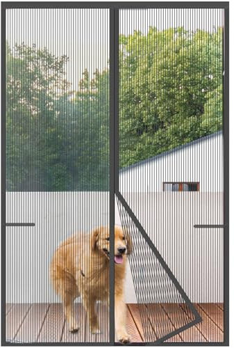 Risareyi Magnet Fliegengitter Tür Insektenschutz Balkontür 105x230cm, Moskitonetz Tür Reißfest Magnetvorhang für Wohnzimmer Kellertür Terrassentür, Kinderleichte Klebemontage Ohne Bohren, Grau