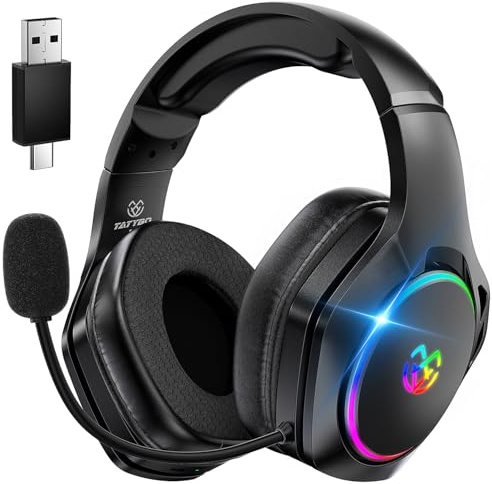 Tatybo Wireless Gaming Headset for Ps5 Ps4 PC, 2.4GHz USB & Type-C Gaming Headphones, 40Hrs & 7.1 Surround Sound Bluetooth Headphones with Noise Canceling Mic, Wireless Headset for Switch Phone