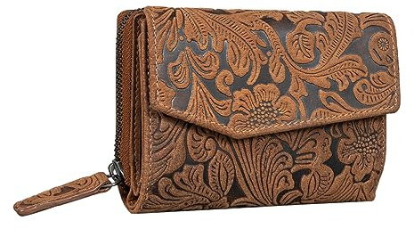 STILORD Lark Damen Geldbörse Leder RFID Groß Geldbeutel Vintage Portemonnaie für Frauen NFC Schutz Ledergeldbörse Damen Echt Leder Farbe:Bergamo - braun floral
