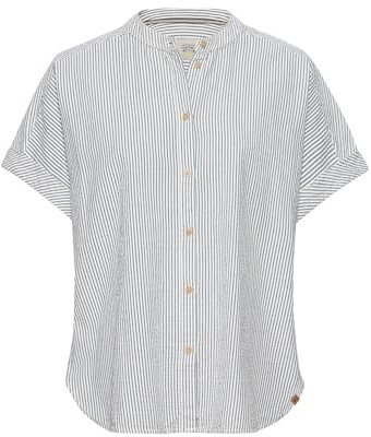 camel active Damen Streifenbluse aus Leichter Seersucker-Baumwolle Blau-Weiß, Womenswear-XS