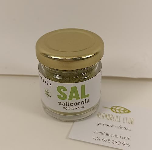 Sal de salicornia - Productos La Salá - Peso neto del producto 15gr - Ideal para hipertensos - 100% hidratada y molida - Sal vegetal 100% naturasl y sin aditivos - De la bahía de Cádiz.
